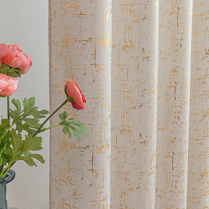 Taisier Home Gold Foil Print Linen Textured Curtains Geometric Dots Pattern - Image 2