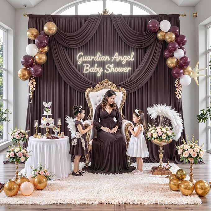 30 ft x 10 ft Wrinkle Free Brown Backdrop Curtain - Image 3
