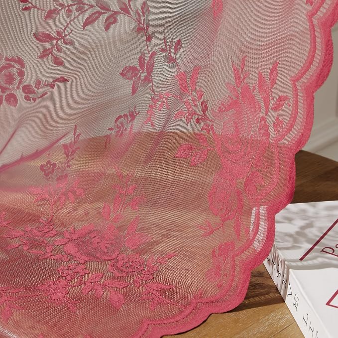 Coral Lace Curtains 54 Inch Length 2 Panels - Image 7