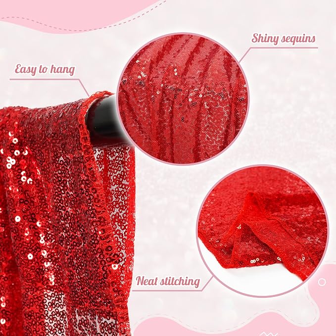 PartyDelight Red Sequin Backdrop 6x8ft Sparkly Photo Curtain | 4 Inch Rod - Image 3