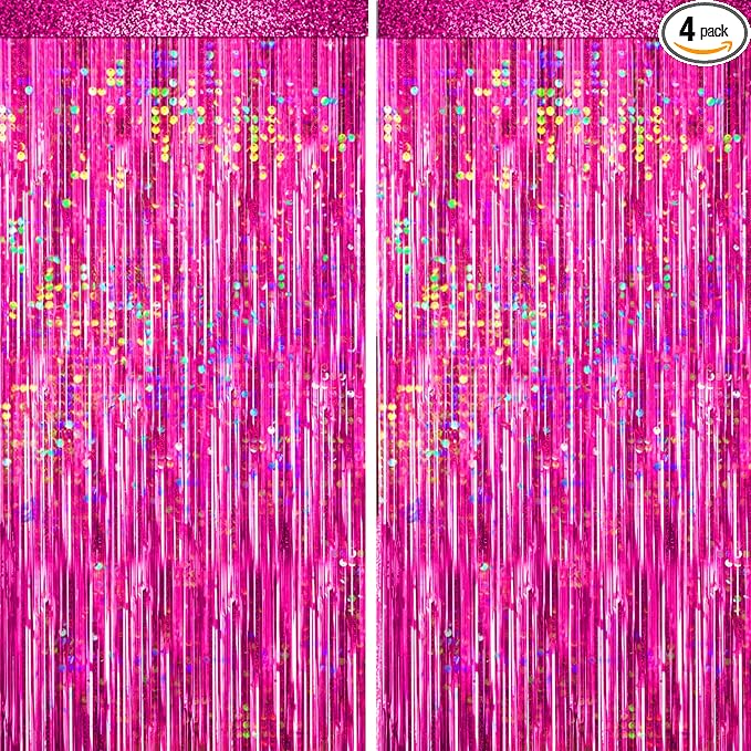4 Packs Hot Pink Foil Fringe Curtain, Baby Shower, Bachelorette Cowgirl by BSRESIN