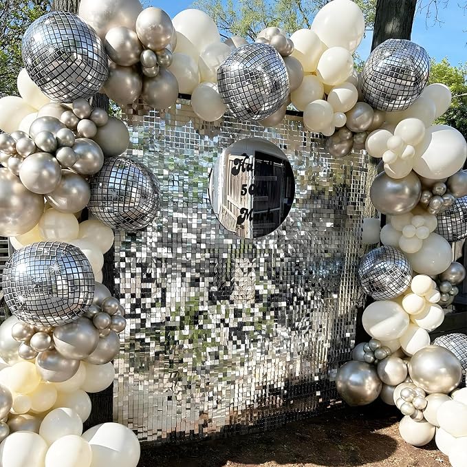 10 Pcs Disco Ball Balloons 32/10 4D Ball Balloons Metallic Silver Disco Mylar - Image 7