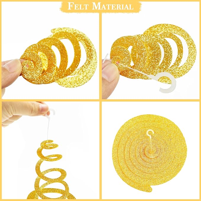 36 Pcs Blue Gold Hanging Swirl Decorations Royal Blue Glitter Gold Beige Felt - Image 4