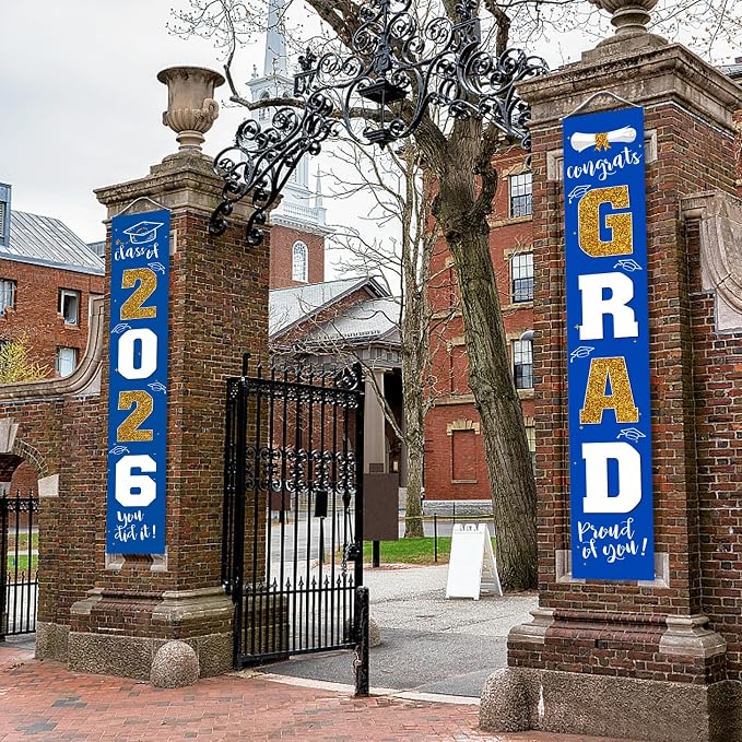 Graduation Decorations 2026 Banner Porch Sign Blue Gold - Image 7