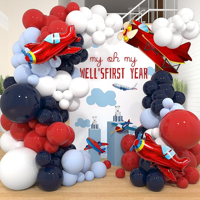 Airplane Birthday Party Decorations 142pcs Airplane Balloon Garland Arch Kit by Woaipati