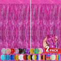 Hot Pink Metallic Tinsel Foil Fringe Curtains, 2 Pack 3.3x8.3 Feet Party by NUWDHP