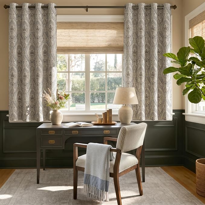 jinchan Grey Damask Curtains 63 Inch Room Darkening Grommet 2 Panels | Blackout - Image 6