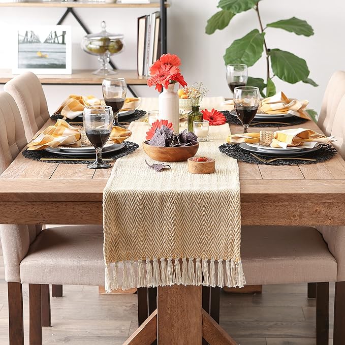 DII Woven Basic Tabletop Collection, Chevron Table Runner, 15x72, Honey Gold