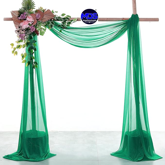 MDS Halloween Chiffon Draping Fabric - 1 Panel, 30" Wide x 50ft Long - Sheer Spooky Arbor & Canopy Drapery for Haunted House Backdrops, Party Ceilings, DIY Costumes & Themed Events - Emerald Green