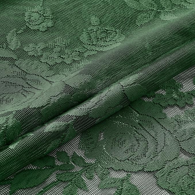 Dark Green Lace Curtains 80 Inches Long Victorian Floral Sheer Curtains - Image 6
