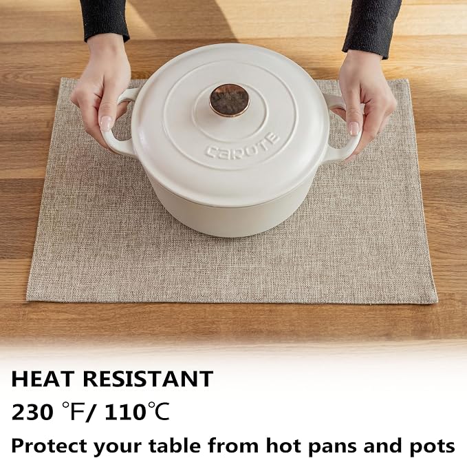 Demetex Table Placemats Linen Place Mats Set of 8 Natural Heat Resistant Cloth - Image 3