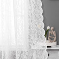 Bujasso White Lace Sheer Curtains Floral Vintage Window Curtain Panels 102 inch by Bujasso