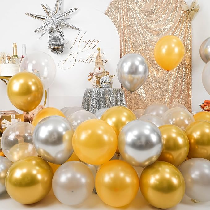 60pcs Gold and Silver Balloons, Metallic Pearl Silver Gold Balloons Clear - Image 6