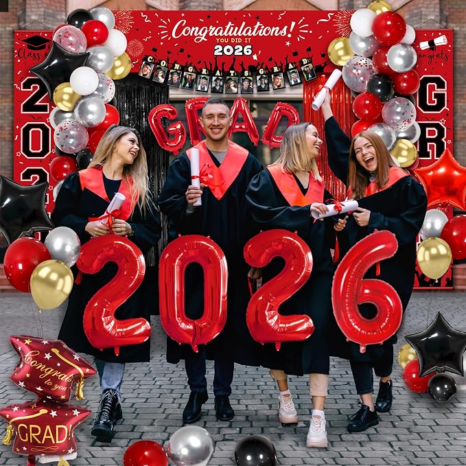Party Spot！125 PCS Red and Black Graduation Party Decorations, 2026 Graduation - Image 9
