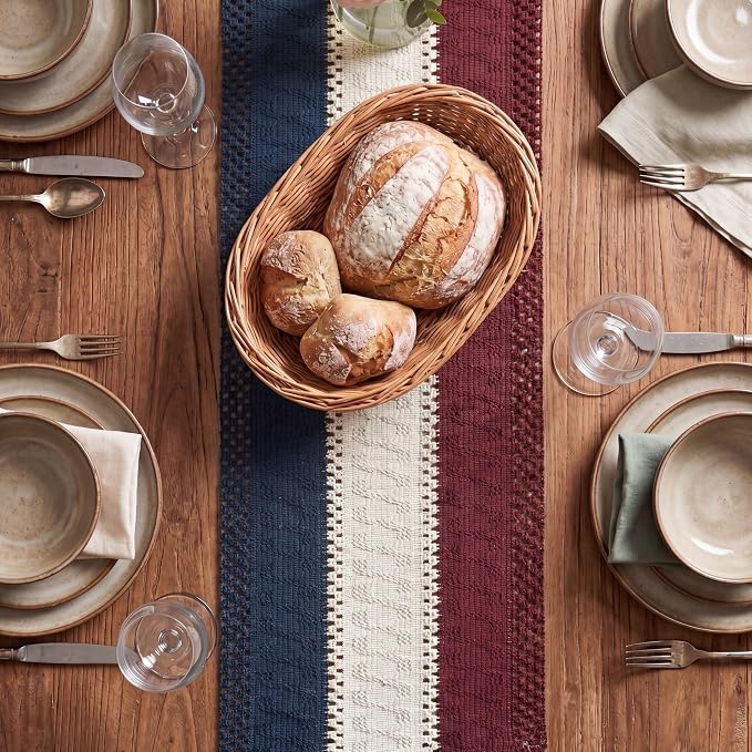 Artoid Mode Blue Beige Red Farmhouse Rustic Table Runner 12x108 Inch | Holiday - Image 2