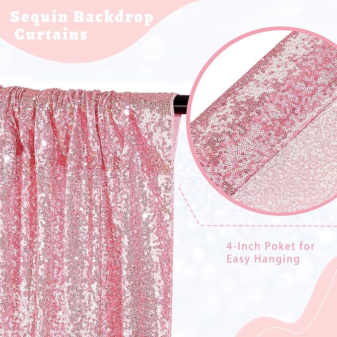 Fuchsia Pink Sequin Backdrop Curtains 4 Pcs 2ftx8ft Glitter Shimmer Fabric | - Image 3
