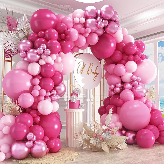 412Pcs Pink Balloon Garland Arch Kit, 18 12 10 5 Inch Hot Pink Balloons by PAXILE