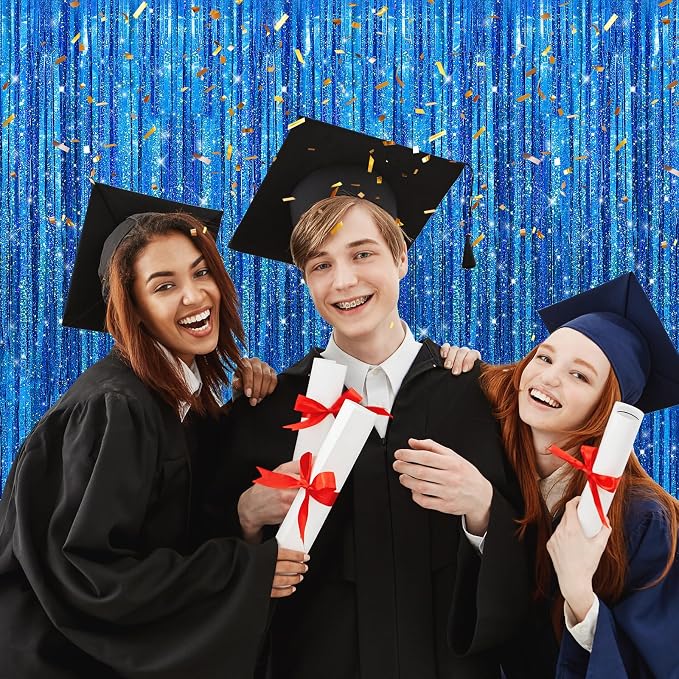 Crosize 4 Pack Laser Royal Blue Party Streamers Backdrop, 3.3 x 9.9 ft | Tinsel - Image 4