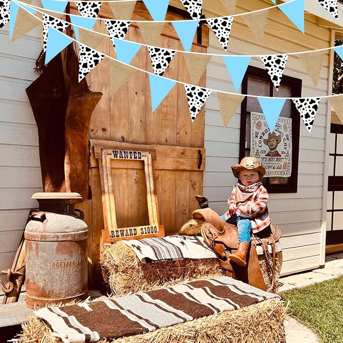 32Ft Western Cowboy Party Decorations Burlap Cow Triangle Flag Fabric Banner - Image 5