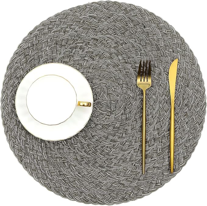 SHACOS Round Braided Placemats Set of 6 Thick Woven Placemats Washable 15 inch - Image 8