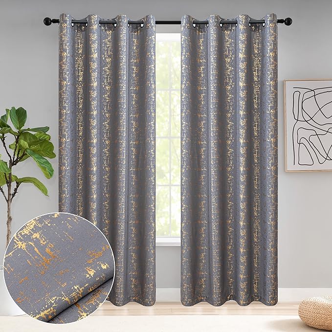 Taisier Home Gold Foil Print Linen Textured Curtains Geometric Dots Pattern - Image 3