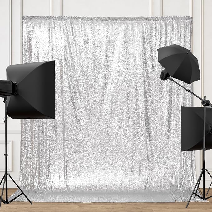 PartyDelight Silver Sequin Backdrop 6x7ft Sparkly Photo Curtain | 4 Inch Rod - Image 5