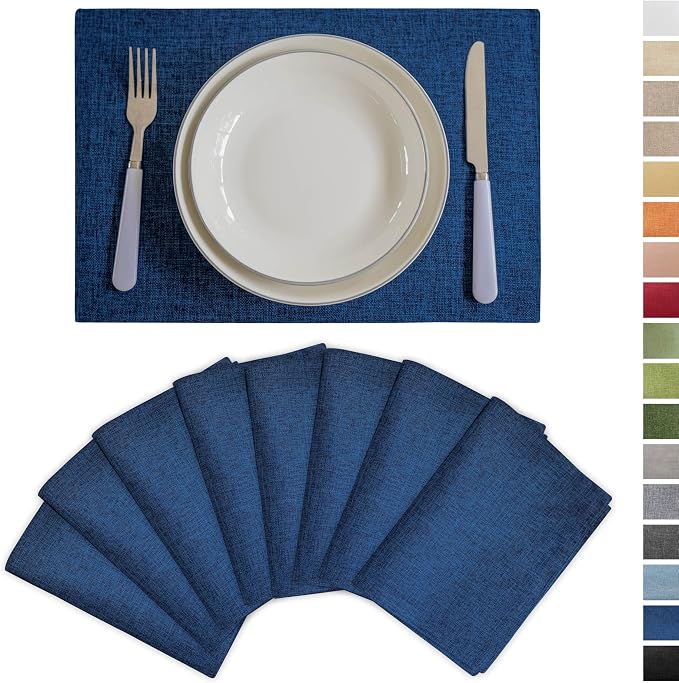 Demetex Navy Blue Place Mats Set of 8 Modern Wipeable Placemats Heat Resistant by DEMETEX