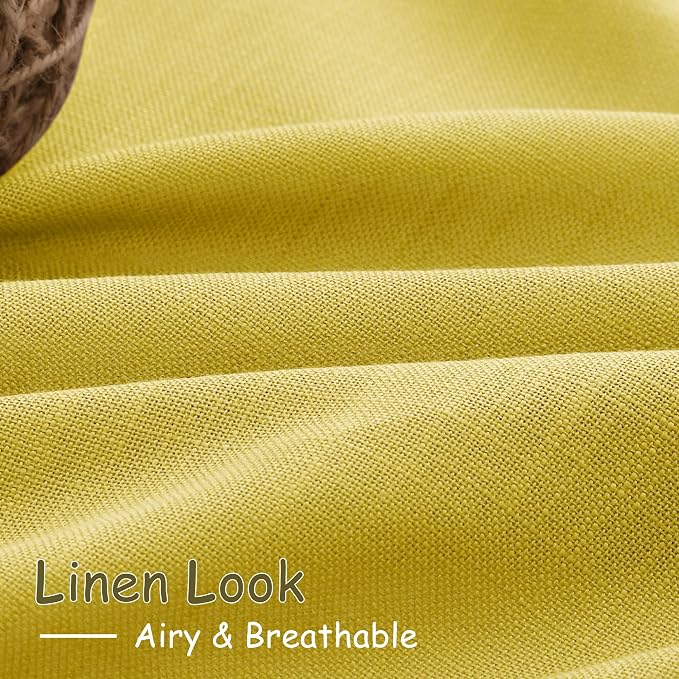 Celery Yellow Linen Curtains 108 Inches Long 2 Panels Set Back Tab Loop Pocket - Image 5
