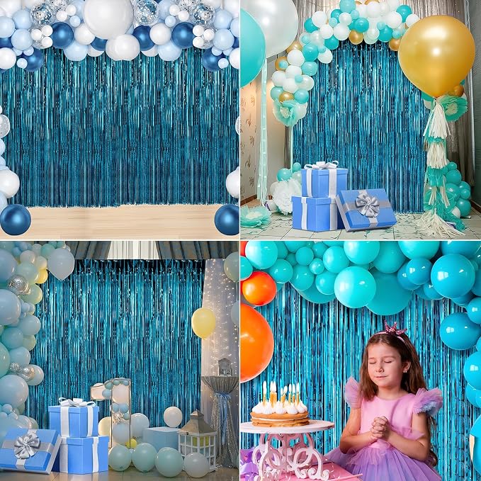3 Pack 3.3 x 9.9 ft Aqua Blue Fringe Backdrop Streamers Party Decorations | - Image 6