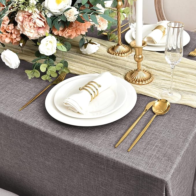 Fitable Faux Linen Tablecloths for Rectangle Tables: Water & Stain Resistant Farmhouse Table Cloth, Washable Burlap Textured Table Covers for Kitchen Dining Party(2 Pack, 60x102 Inch, Stone)