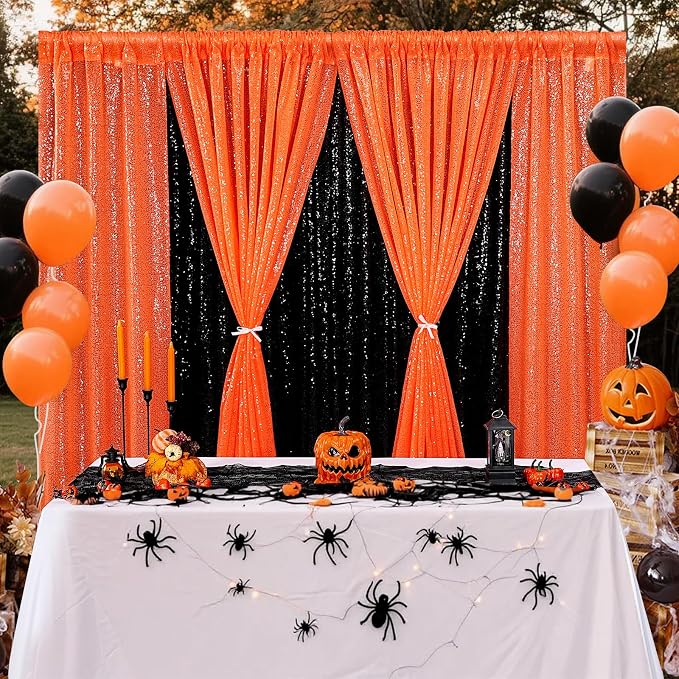 Orange Sequin Backdrop Curtains, 2 Panels 2FTx8FT Orange Curtain Backdrop - Image 6