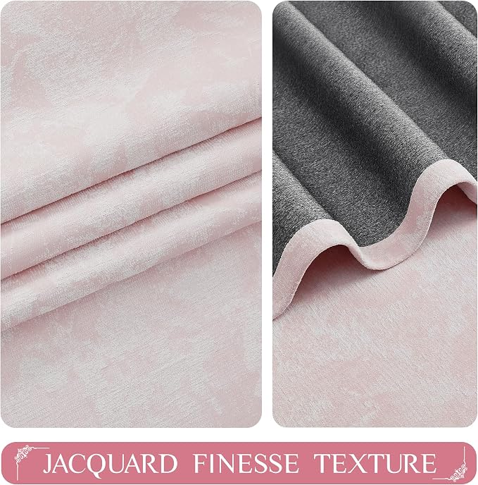 Beauoop Pink Floral Jacquard Blackout Curtains - Image 2