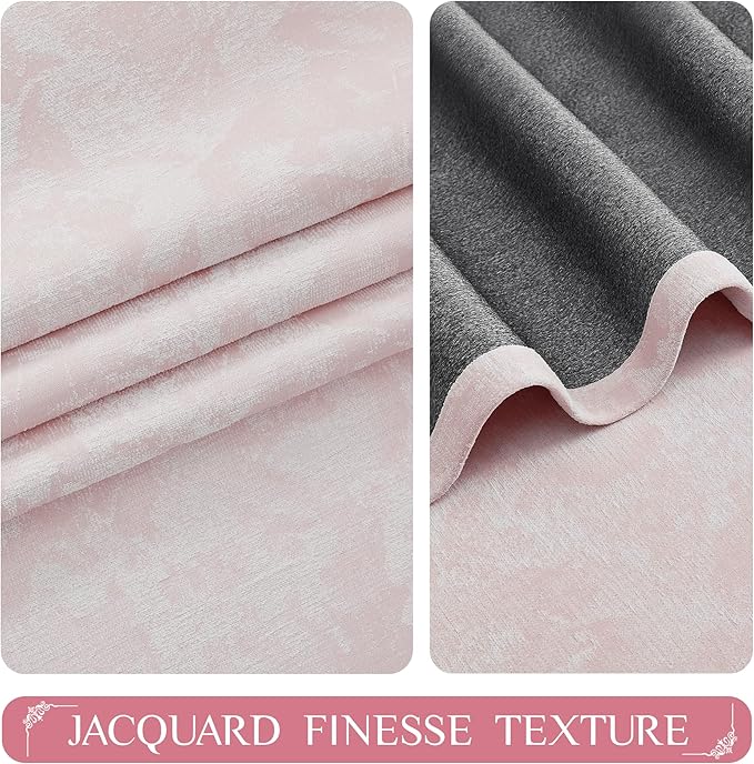 Beauoop Pink Floral Jacquard Blackout Curtains - Image 3