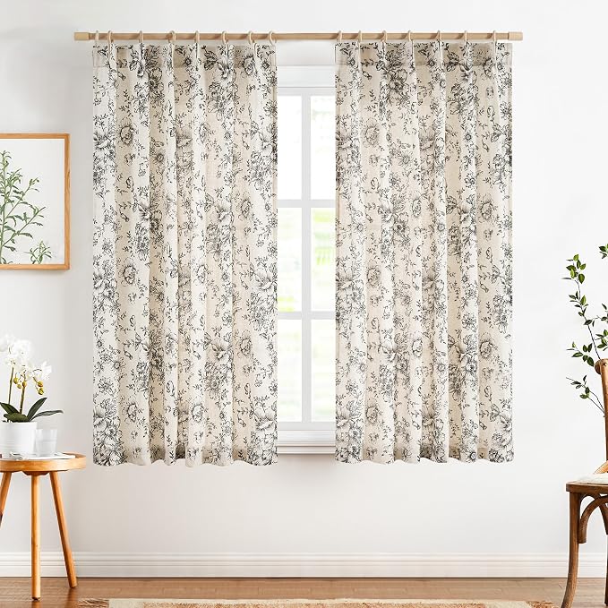 jinchan Pinch Pleated Curtains Floral Linen Blend Curtains - Image 2