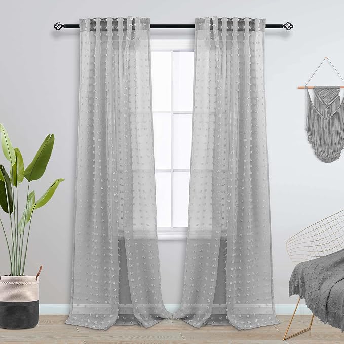 KOUFALL Grey Textured Sheer Curtains 96 Inches Long - Image 2