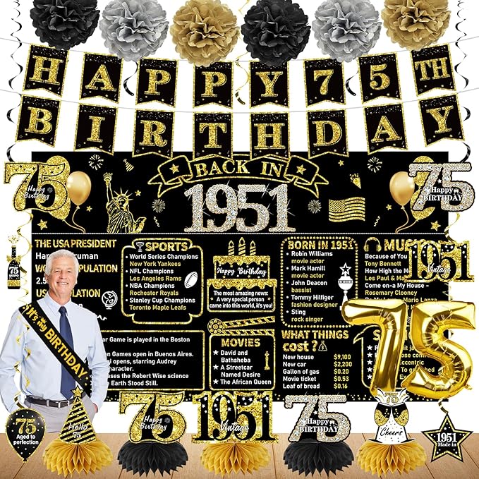 Zirtorei 75th Birthday Decorations by Zirtorei