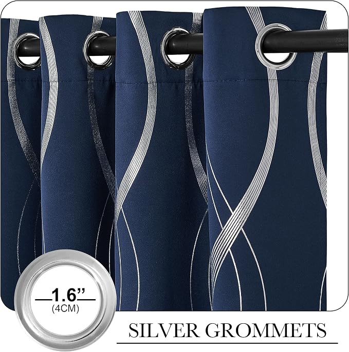 NICETOWN Blackout Curtain Panels 72 inches Long, Window Treatment Foil Printed - Image 3