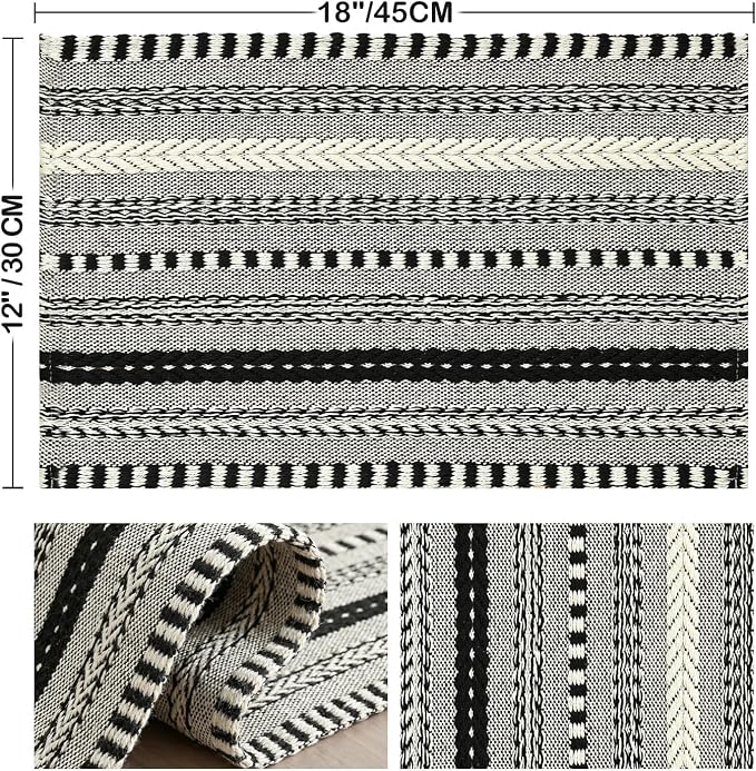 Artoid Mode Black Farmhouse Woven Braided Stripe Placemats Set of 4, 12x18 Inch - Image 6