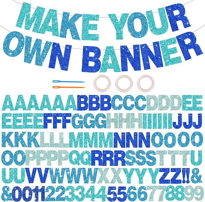 BEISHIDA Glitter Blue Mix 116 PCS A-Z DIY Letter Custom Banner Party Decor | by Beishida