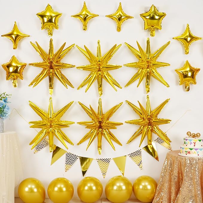 14pcs Gold Star Balloons, Mixed Star Foil Balloon, 22Inch Explosion Stars - Image 3