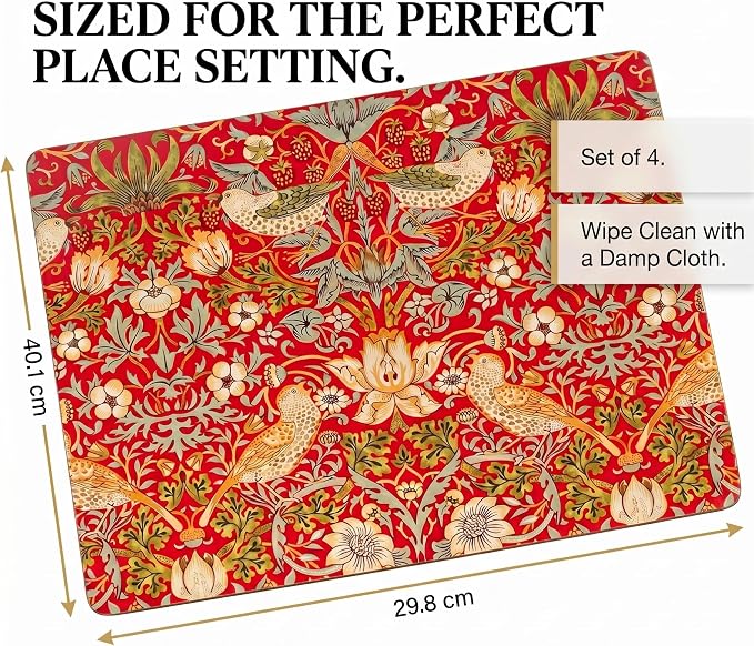 Pimpernel Morris & Co Strawberry Thief Red Placemats - Image 4