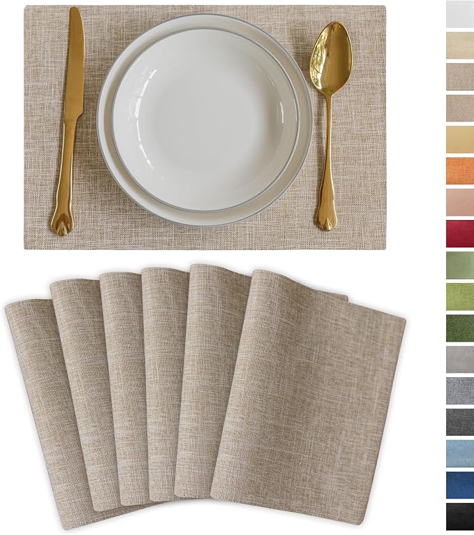 Demetex Burlap Place Mats Set of 6 Heat Resistant Linen Placemats Decorative by DEMETEX