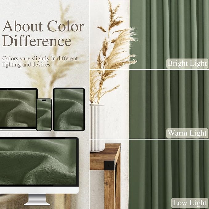 Olive Green Linen Curtains for Living Room 2 Panels Set 95 Inch Length Back Tab - Image 4