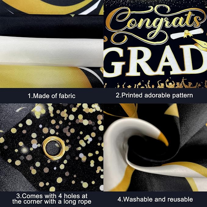 KatchOn Black and Gold Graduation Decorations 2026 Graduation Banner - Image 3