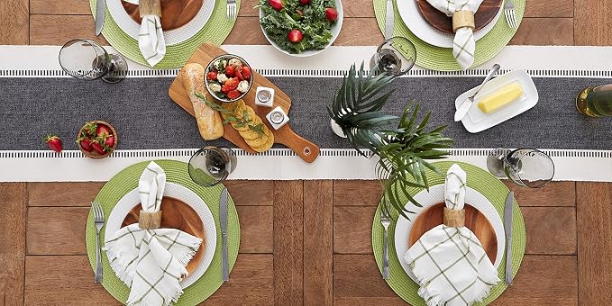 DII Dobby Stripe Table Runner, 13x108 Black & Cream Background | Woven - Image 7