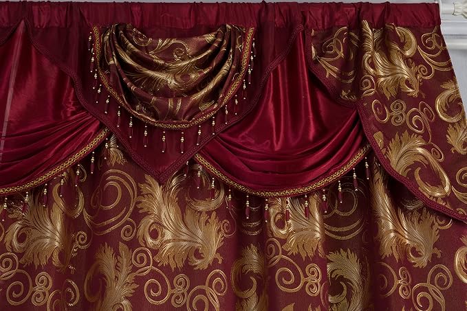 GLORY RUGS Jacquard Luxury Window 2 Panel Set Burgundy Gold Curtain - Image 5