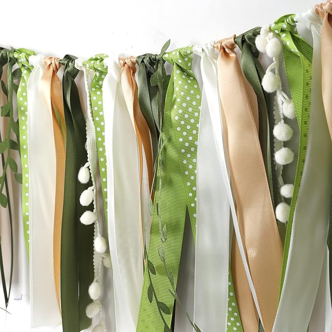Greenery Ivory Gold Ribbon Garland - Image 7