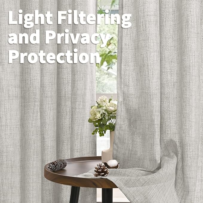 YoungsTex Light Grey Linen Curtains 63 Inches Length - Image 3
