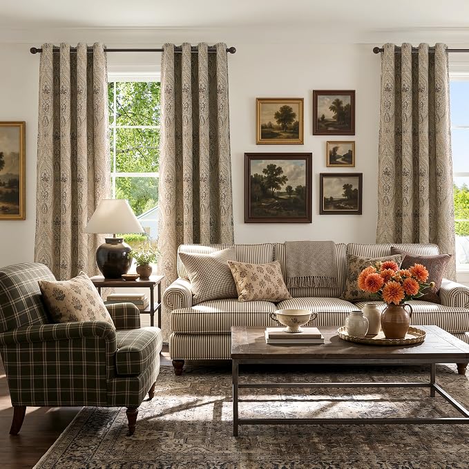 jinchan Taupe Damask Curtains 96 Inch Room Darkening Grommet 2 Panels | - Image 5