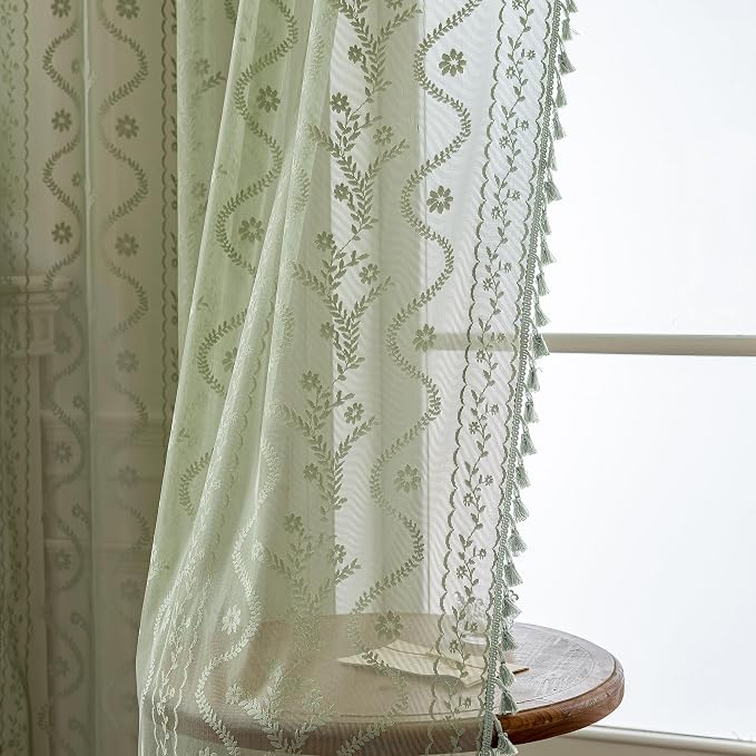 WAZZIO Boho Lace Curtains 2 Panels 72 Inch -Vintage Victorian Sheer Panel Drape - Image 4
